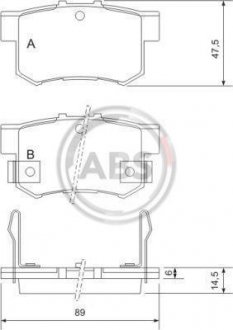 Гальмівні колодки зад. Civic 98-/Accord 90-03 (Akebono) (47,8x88,9x14,5) A.B.S. 36757