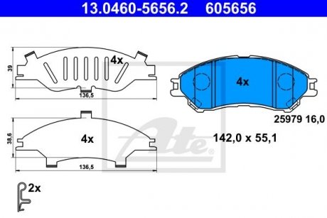 Колодки гальмівні (передні) Suzuki SX4 S-Cross 13-/Vitara 15- ATE 13.0460-5656.2