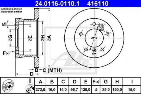 Диск гальмівний (задній) MB Sprinter 308-316CDI 96- (272x16) ATE 24.0116-0110.1