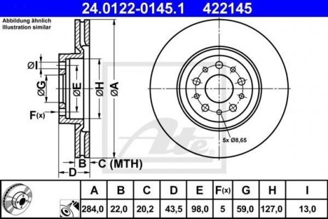 Диск гальмівний (передній) Fiat Doblo 10- (284x22) ATE 24.0122-0145.1 (фото 1)