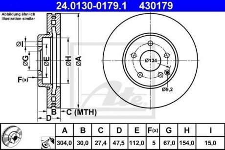 Диск гальмівний (передній) MB E-class (W211/S211) 03-09 (304x30) ATE 24.0130-0179.1