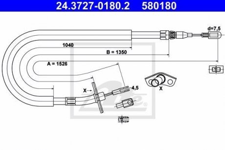 Трос ручника (задній) (R) MB Sprinter 408-416/VW LT 46 96- (L=1526mm) ATE 24.3727-0180.2 (фото 1)