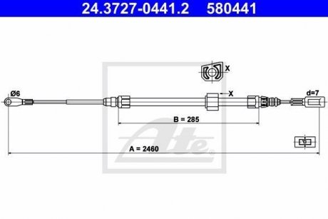 Трос ручника (центральний/передній) MB Sprinter/VW LT 96-06 (довга база) (L=2460mm) ATE 24.3727-0441.2 (фото 1)