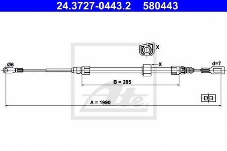 Трос ручника (центральний.передній) MB Sprinter (W901-904)/VW LT 28-46 96- (средняя база) (L=1990mm) ATE 24.3727-0443.2 (фото 1)
