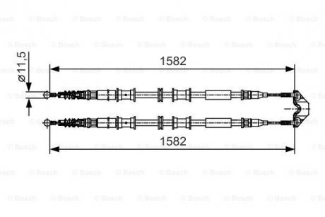 Трос ручника (центральний) Opel Combo 01- (1582/1582mm) BOSCH 1 987 482 138 (фото 1)