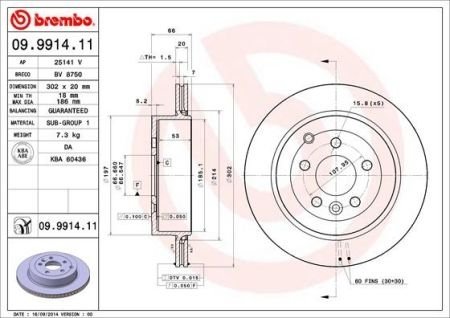 Диск гальмівний BREMBO 09.9914.11 (фото 1)