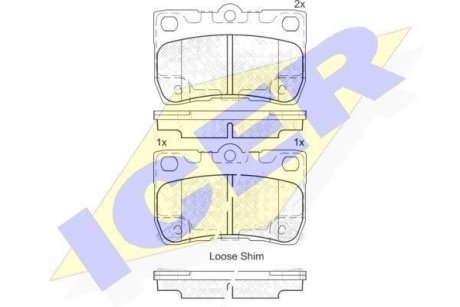 Колодки гальмівні (задні) Lexus GS III/IV/IS II/III 05-/Toyota Crown XII/XIII 03-12/Mark X/Reiz 04- ICER 182060