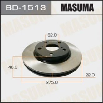 Диск тормозной передний Toyota Corolla (06-) (Кратно 2 шт) MASUMA BD1513 (фото 1)