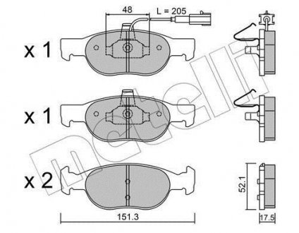 Колодки гальмівні (передні) Fiat Bravo/Brava 95-01/Marea 96-02/Lancia Delta II 94-99 (+датчик) Metelli 22-0079-0