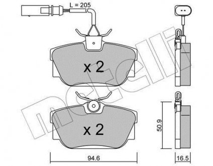 Колодки гальмівні (задні) Ford Galaxy 00-06/Seat Alhambra 97-10/VW T4 90-03 R16/Sharan 95-10 (+датчики) Metelli 22-0346-2