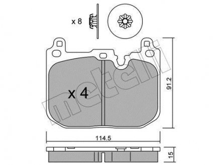 Колодки гальмівні (передні) BMW 1 (F20/F21)/2 (F22/F23/F87)/3 (F30/F31/F34/F80)/4 (F32/F36) 11- Metelli 22-1015-0