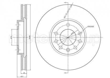 Диск гальмівний (передній) Opel Vectra B 95-03/Saab 900 93-02 (288x25) Metelli 23-0605C