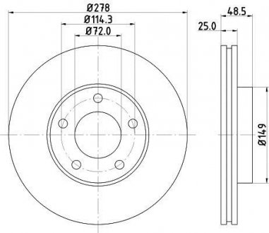 Диск тормозной передний Mazda 3, 5 1.6, 1.8, 2.0, 2.2 (05-) NISSHINBO ND5001K (фото 1)