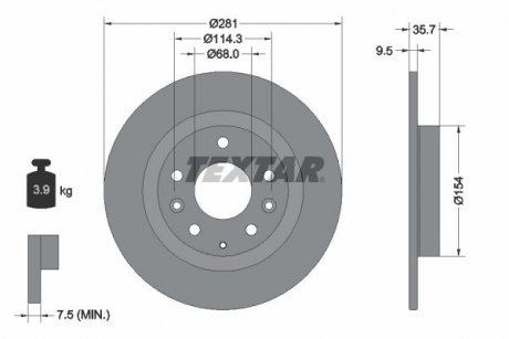 Диск гальмівний (задній) Mazda CX-3 1.5 D/ 2.0 16V 15- (281x9.5) PRO TEXTAR 92293703
